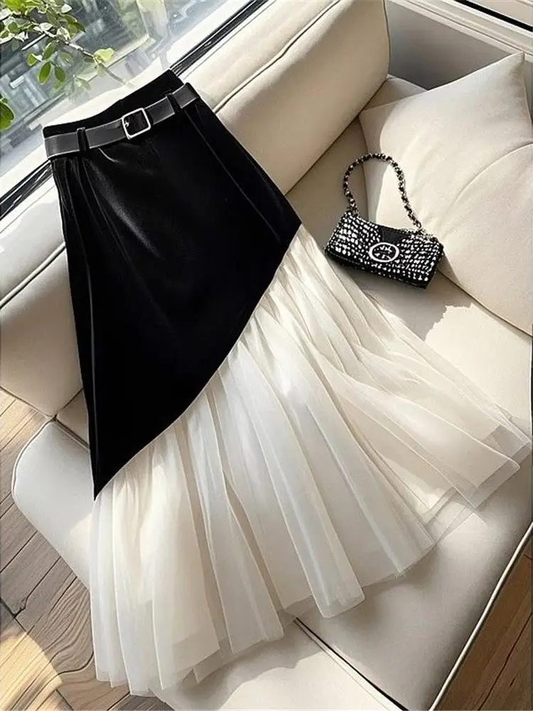 Юбка-трапеция с высокой талией, бархатная юбка Me Splicing Ele, лето 2022, длинная юбка Faion, черная бархатная юбка f-длины 
Юбка-трапеция с высокой талией, бархатная юбка Me Splicing Ele, лето 2022, длинная юбка Faion, черная бархатная юбка f-длины