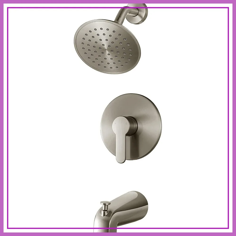 Tub Shower Faucet Set with Valve, Brushed Nickel 6-Inch High-Pressure Rain Showerhead
Tub Shower Faucet Set with Valve, Brushed Nickel 6-Inch High-Pressure Rain Showerhead