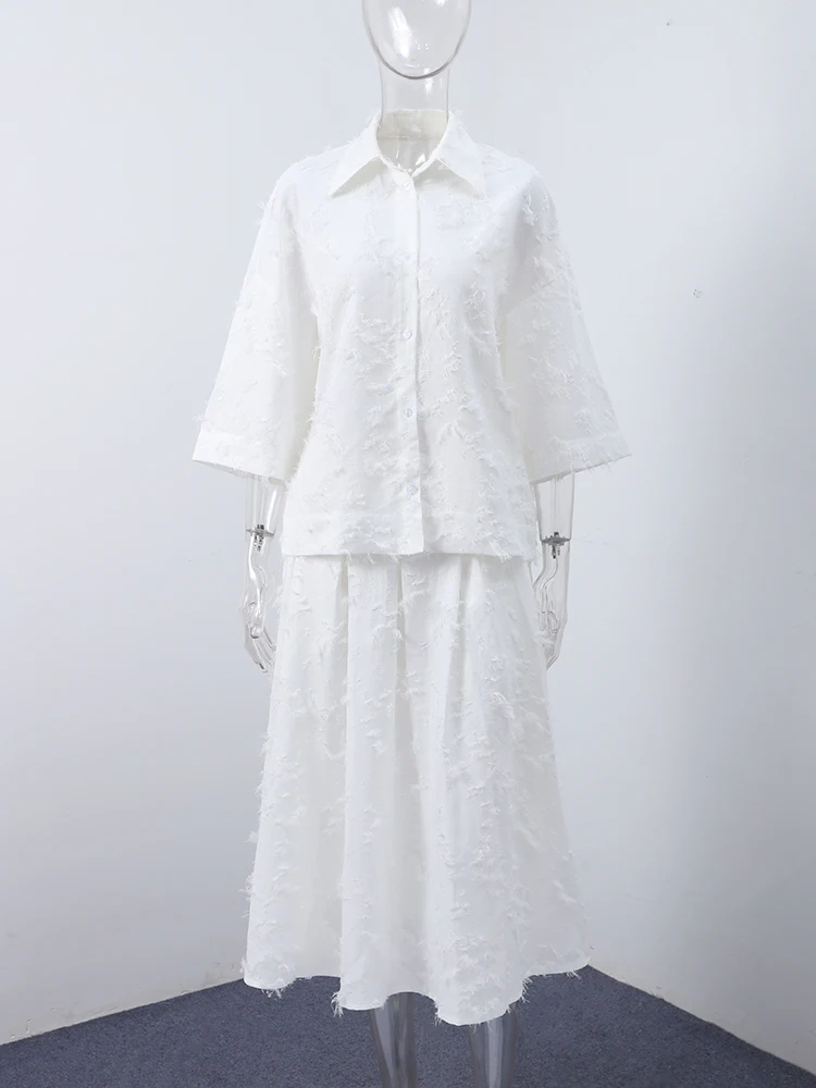 Elegant Tassel Women's Shirt Skirt Set Lapel Long Sleeve Button Top High Waist Pleated Long Skirts Female Suit Summer Outfits
Elegant Tassel Women's Shirt Skirt Set Lapel Long Sleeve Button Top High Waist Pleated Long Skirts Female Suit Summer Outfits