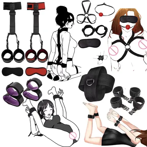 Geen Vibrator Bdsm Bondage Set Terughoudendheid Volwassen Spel Handboeien Hals Kraag Pols Mond Gag Strap Fetish Speeltjes Voor Vrouw Koppels