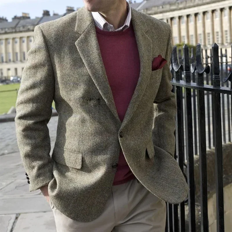 Мужской пиджак (1 шт.) – модный однобортный блейзер с отложным воротником для мужчин, повседневный деловой винтажный пиджак в елочку
Мужской пиджак (1 шт.) – модный однобортный блейзер с отложным воротником для мужчин, повседневный деловой винтажный пиджак в елочку