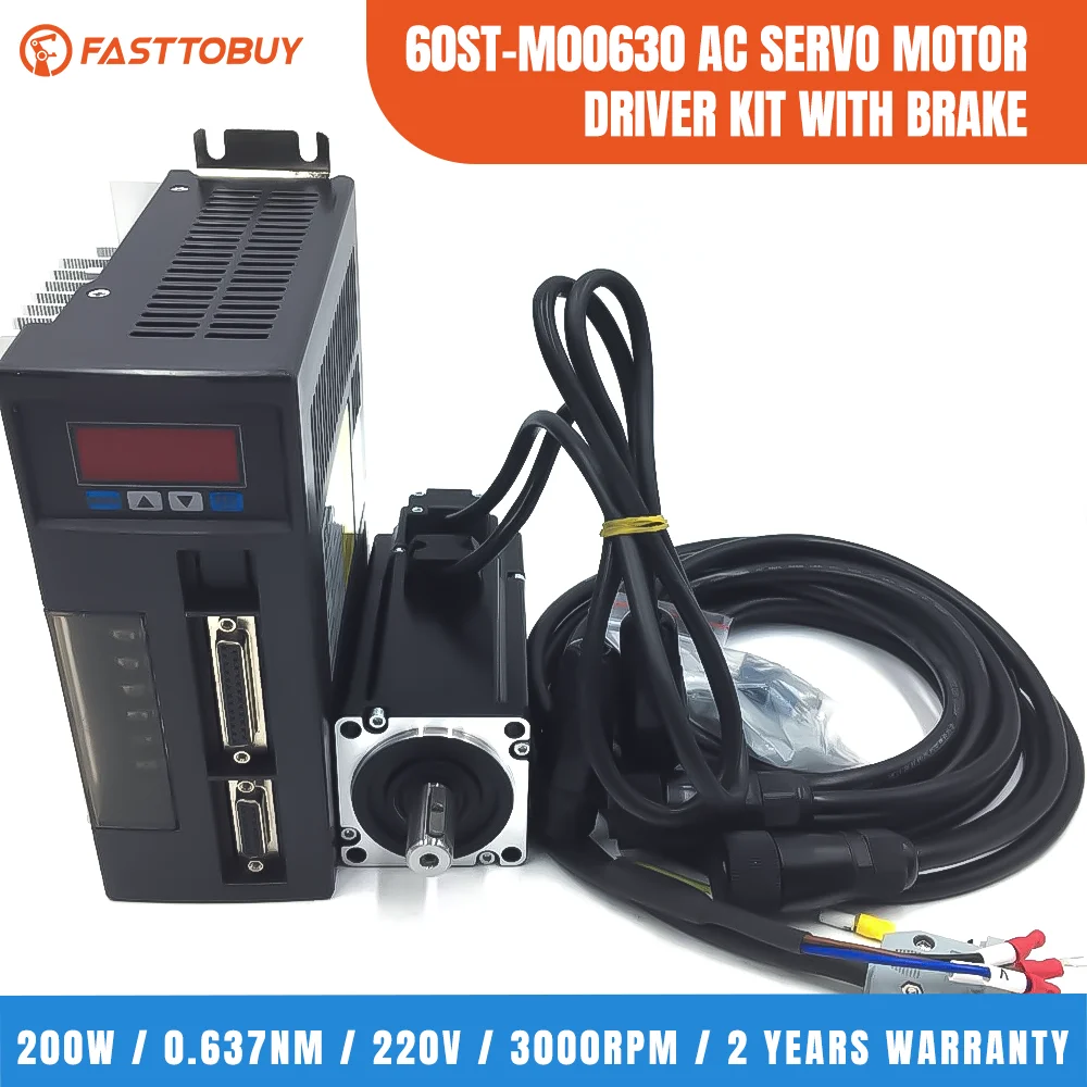 200W 3000rpm Newest Servo Motor Driver Kit with Brake 60ST-M00630-BZ 0.637Nm 220VAC for Wide Application with 2 years Warranty
200W 3000rpm Newest Servo Motor Driver Kit with Brake 60ST-M00630-BZ 0.637Nm 220VAC for Wide Application with 2 years Warranty
