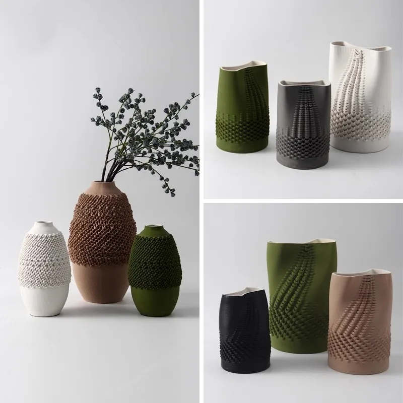 Nordic Style Morandi Color Green Ceramic Flower Ware 3D Printing Creative Vase Combination High-end Home Decoration
Nordic Style Morandi Color Green Ceramic Flower Ware 3D Printing Creative Vase Combination High-end Home Decoration