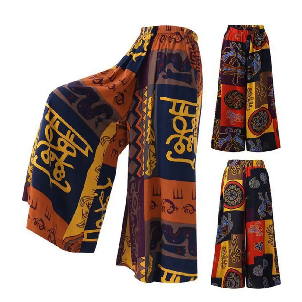 Casual Pants Ethnic Style Mid-rise Elastic Waistband Pockets Women Pants Women Retro Floral Printed Wide Leg Trousers
Casual Pants Ethnic Style Mid-rise Elastic Waistband Pockets Women Pants Women Retro Floral Printed Wide Leg Trousers