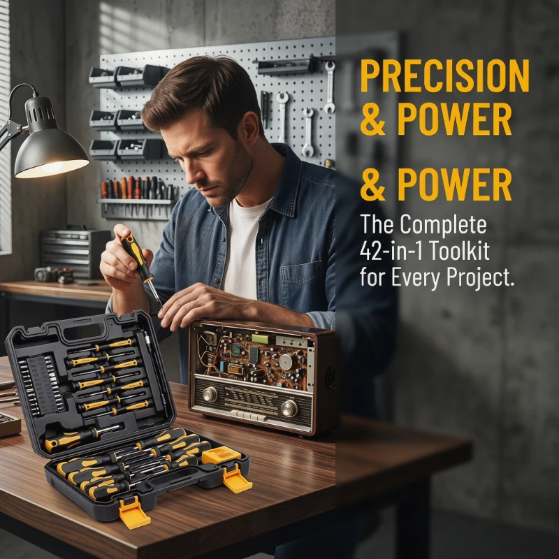43 Piece Professional Magnetic Screwdriver Kit with Bit Holder Slotted Phillips Hex Torx Bits for DIY and Industrial Repair Work
43 Piece Professional Magnetic Screwdriver Kit with Bit Holder Slotted Phillips Hex Torx Bits for DIY and Industrial Repair Work