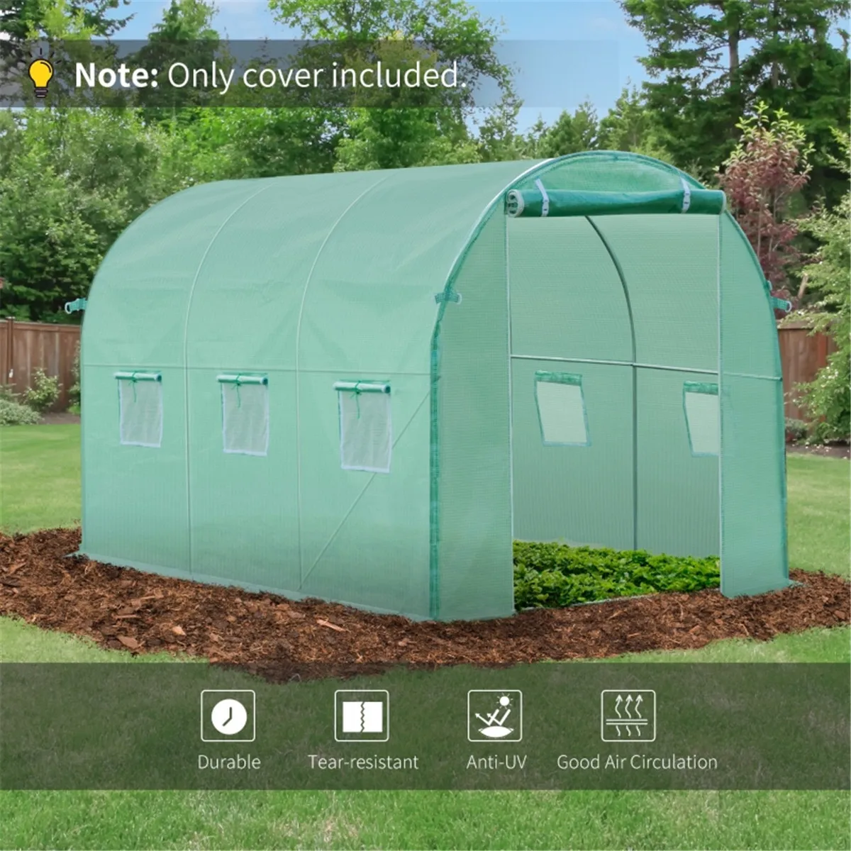 Greenhouse Cover Replacement 118" L x 78.75" W x 78.75" H A plastic waterproof tarp cover suitable for a tunnel-style greenhouse
Greenhouse Cover Replacement 118" L x 78.75" W x 78.75" H A plastic waterproof tarp cover suitable for a tunnel-style greenhouse