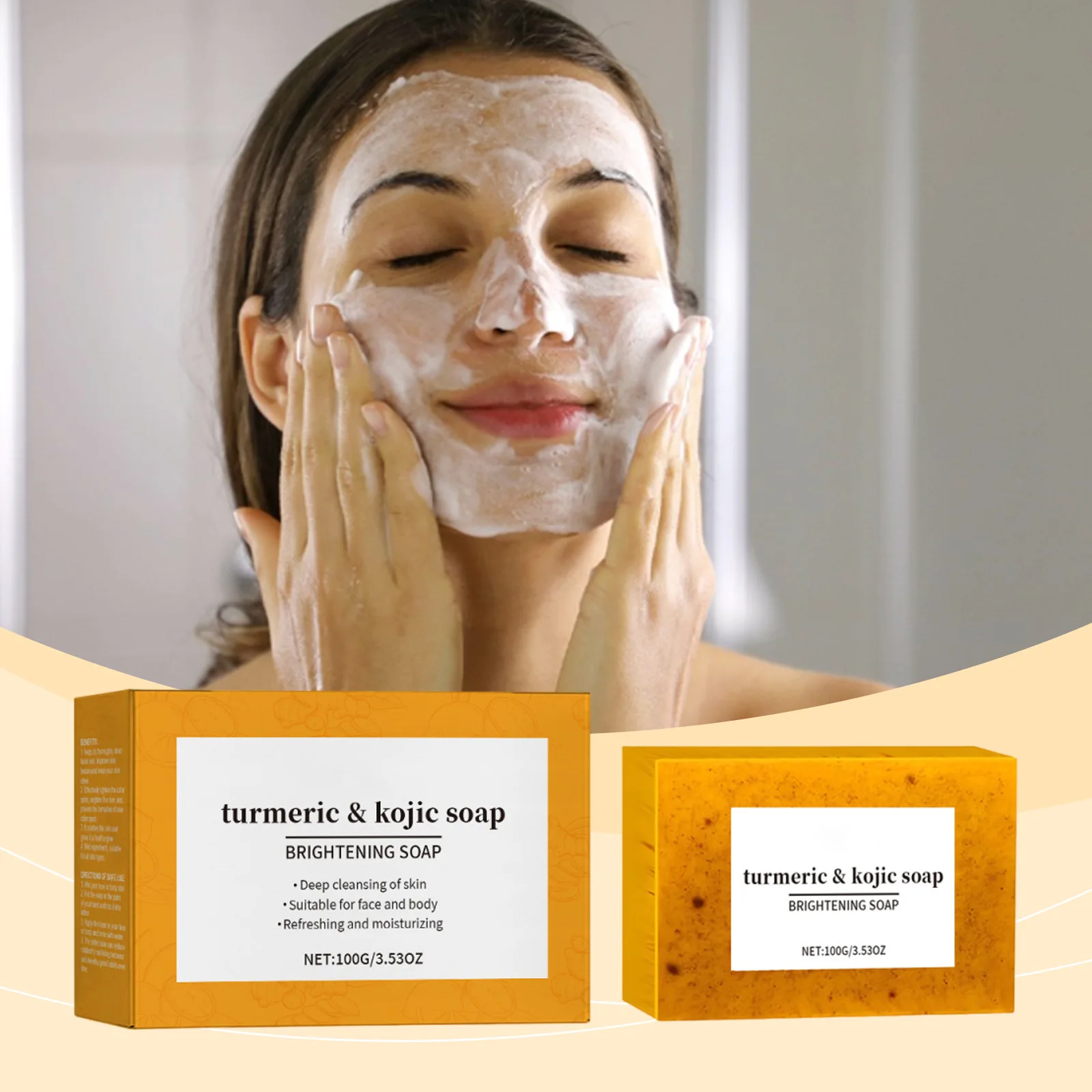 Turmeric Hand Made Soap Brightening Exfoliator Moisturizing Purifying Lemon Kojic Acid Shower Deep Cleaning Face Body Skin Care
Turmeric Hand Made Soap Brightening Exfoliator Moisturizing Purifying Lemon Kojic Acid Shower Deep Cleaning Face Body Skin Care