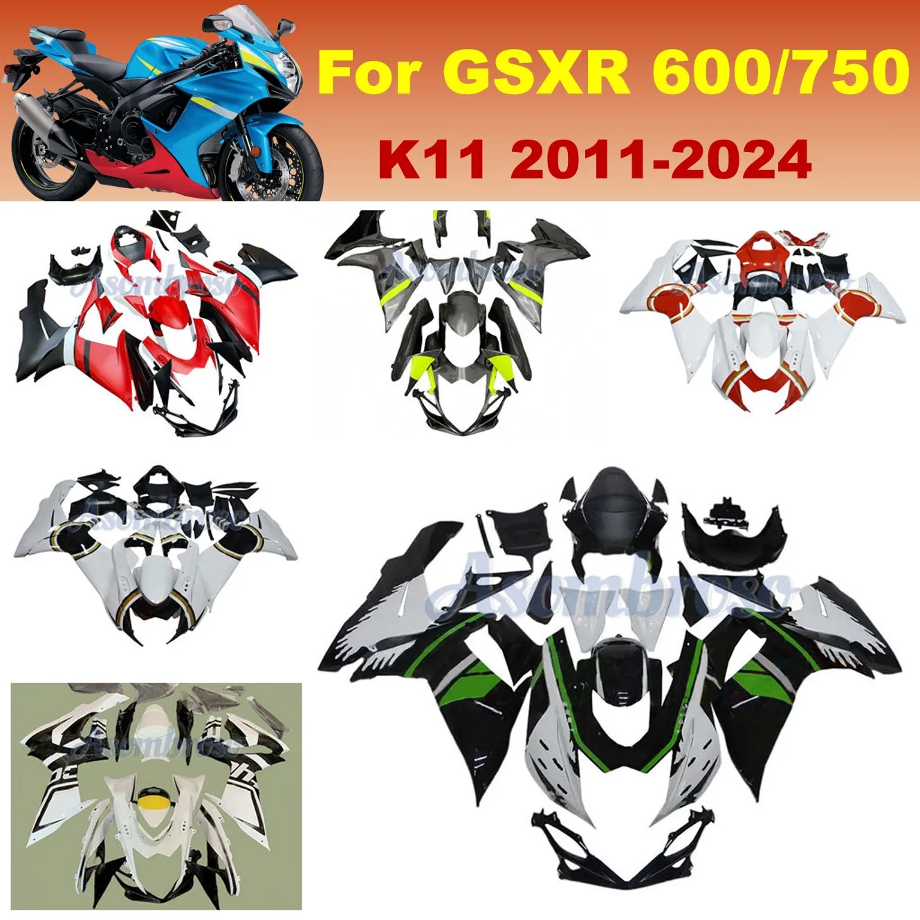 ABS Fairing kit for GSXR600 GSXR750 2011 2024 2020 2019 2018 2016 2012 2013 2015 2017 2014 2022 2023 2021 Bodywork Cowling
ABS Fairing kit for GSXR600 GSXR750 2011 2024 2020 2019 2018 2016 2012 2013 2015 2017 2014 2022 2023 2021 Bodywork Cowling