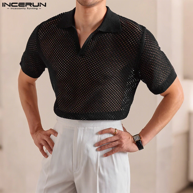 INCERUN Men T Shirt Mesh Hollow Out See Through Lapel Short Sleeve Men Clothing Summer Solid 2025 Streetwear Fashion Tee Tops
INCERUN Men T Shirt Mesh Hollow Out See Through Lapel Short Sleeve Men Clothing Summer Solid 2025 Streetwear Fashion Tee Tops