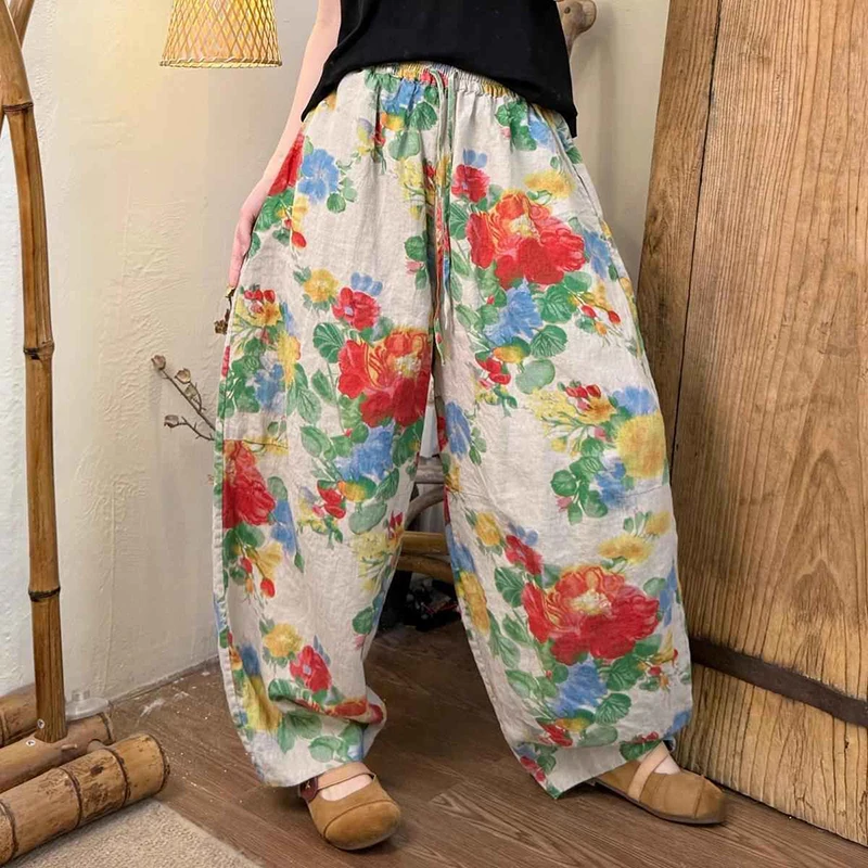 Vintage Print Cotton Linen Trousers Women Arts Style Good Quality Loose Casual Elastic High Waist Personality Harem Pants
Vintage Print Cotton Linen Trousers Women Arts Style Good Quality Loose Casual Elastic High Waist Personality Harem Pants