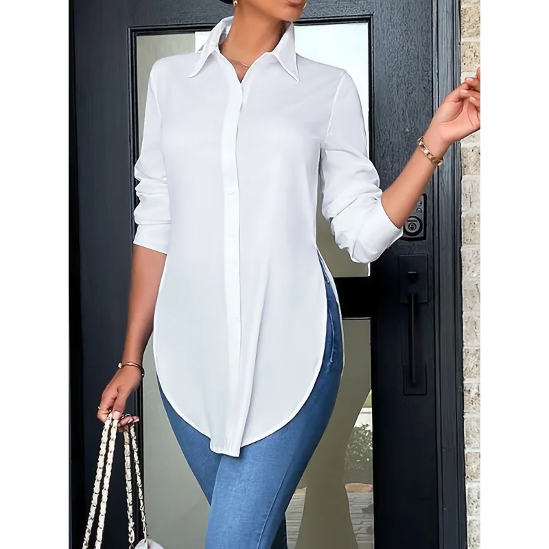 Women'S Elegant Long Sleeve Button-Front Blouse - Non-See-Through Shirt with Side Slit, All-Season Office
Women'S Elegant Long Sleeve Button-Front Blouse - Non-See-Through Shirt with Side Slit, All-Season Office