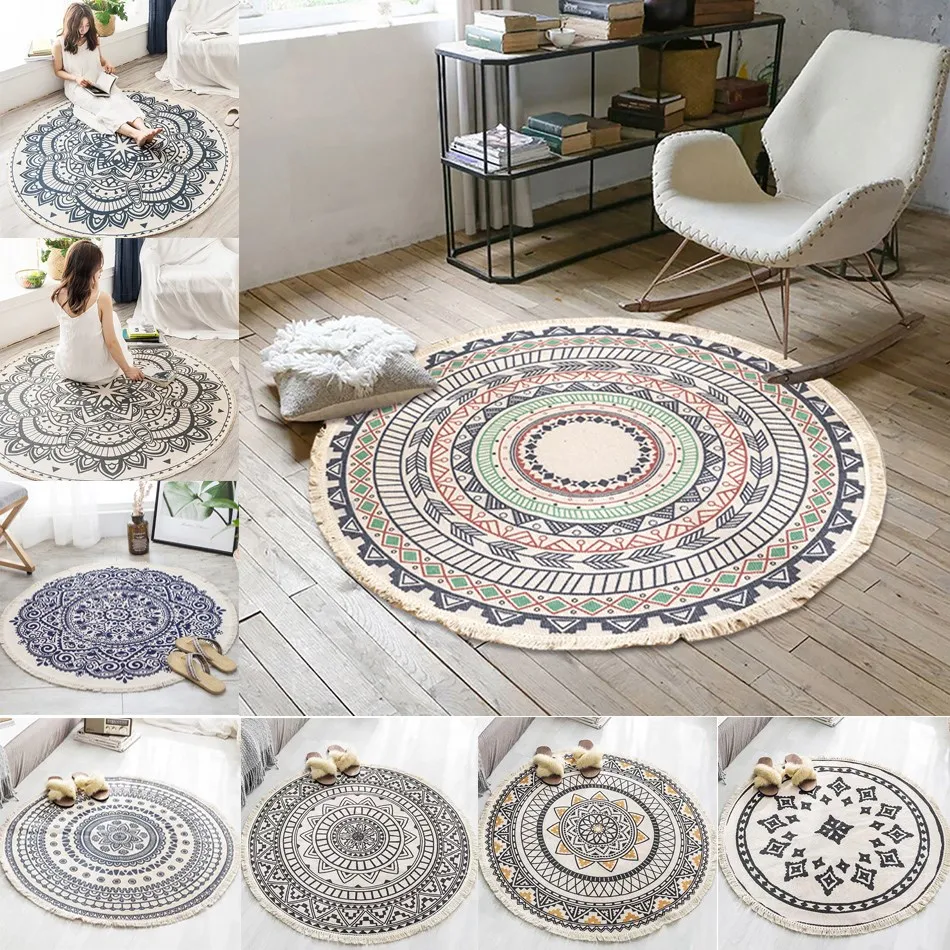Round Carpet Bohemian Vintage Cotton Linen Wove Tassels Floor Mat Large Area Home Bedroom Living Room Door Rugs Tassels Mats
Round Carpet Bohemian Vintage Cotton Linen Wove Tassels Floor Mat Large Area Home Bedroom Living Room Door Rugs Tassels Mats