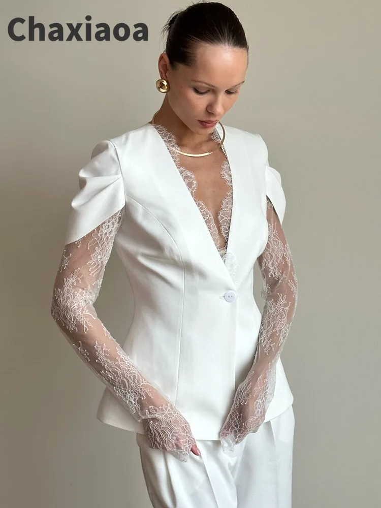 Chaxiaoa Lace Patchwork Sexy Blazer Jacket Women Elegant Deep V Neck See Through Long Sleeve One Button Club Blazers Coats
Chaxiaoa Lace Patchwork Sexy Blazer Jacket Women Elegant Deep V Neck See Through Long Sleeve One Button Club Blazers Coats