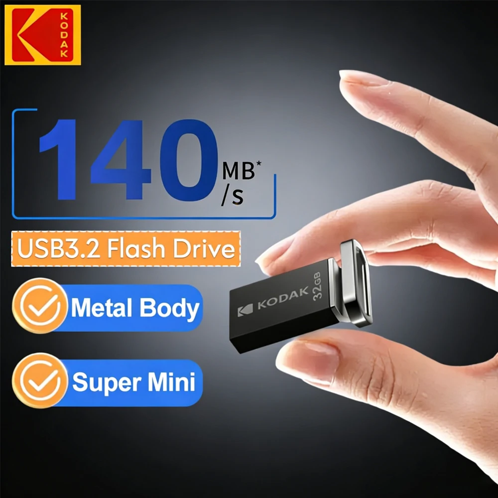 KODAK USB3.2 Flash Drive K113 Metal Pendrive 140M/s USb Memory Stick 128GB 64GB 32GB MINI Memory Key Stick for PC Car Laptop
KODAK USB3.2 Flash Drive K113 Metal Pendrive 140M/s USb Memory Stick 128GB 64GB 32GB MINI Memory Key Stick for PC Car Laptop