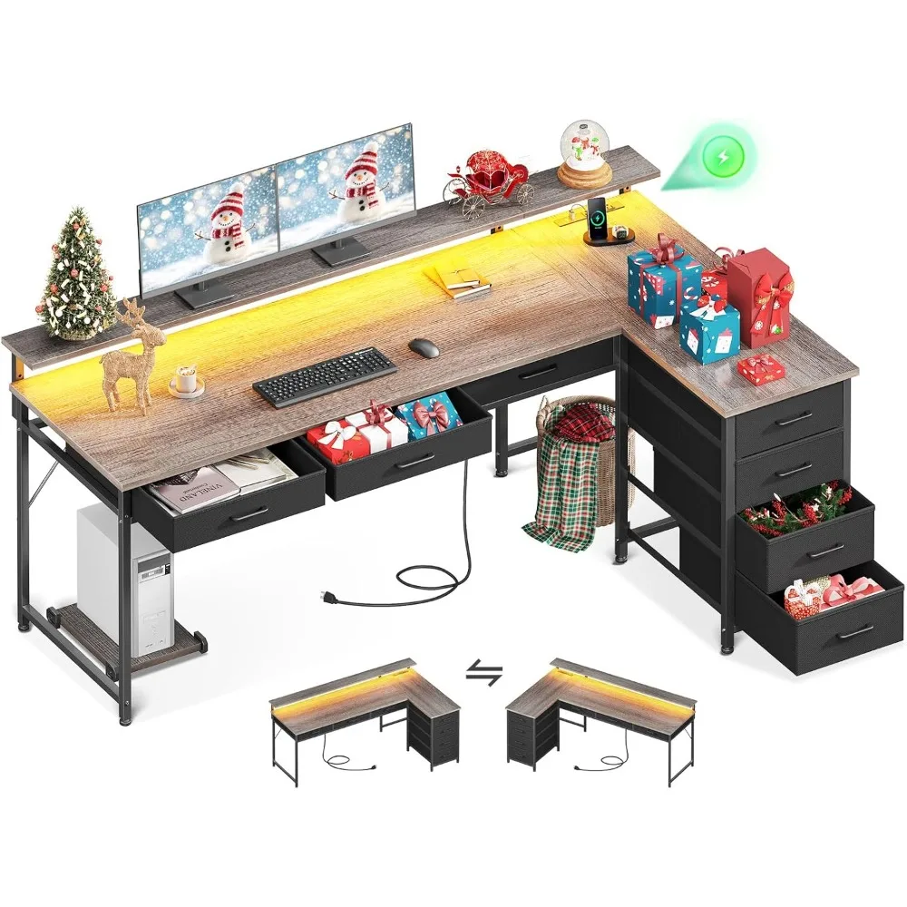 L Shaped Desk with 7 File Drawers, Gaming Desk with LED Light & Power Outlet, Reversible Home Office Desk with Monitor Shelf
L Shaped Desk with 7 File Drawers, Gaming Desk with LED Light & Power Outlet, Reversible Home Office Desk with Monitor Shelf