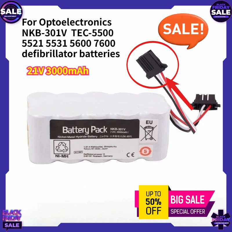 21V 3000mAh Compatible with Optoelectronics NKB-301V TEC-5500 5521 5531 5600 7600 defibrillator batteries
21V 3000mAh Compatible with Optoelectronics NKB-301V TEC-5500 5521 5531 5600 7600 defibrillator batteries