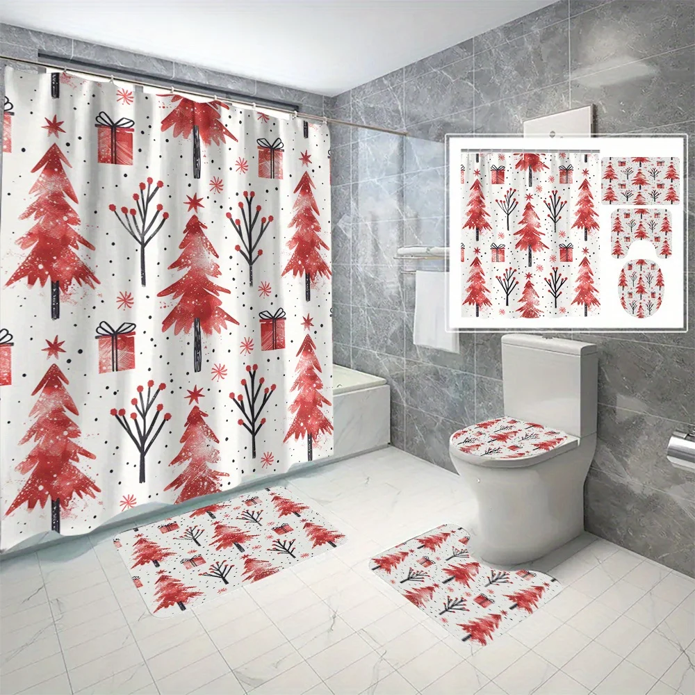 Waterproof Polyester Shower Curtain Set with Red Trees and Gifts Digital Print - Art Hooks and Shower Divider, Machine Washable
Waterproof Polyester Shower Curtain Set with Red Trees and Gifts Digital Print - Art Hooks and Shower Divider, Machine Washable