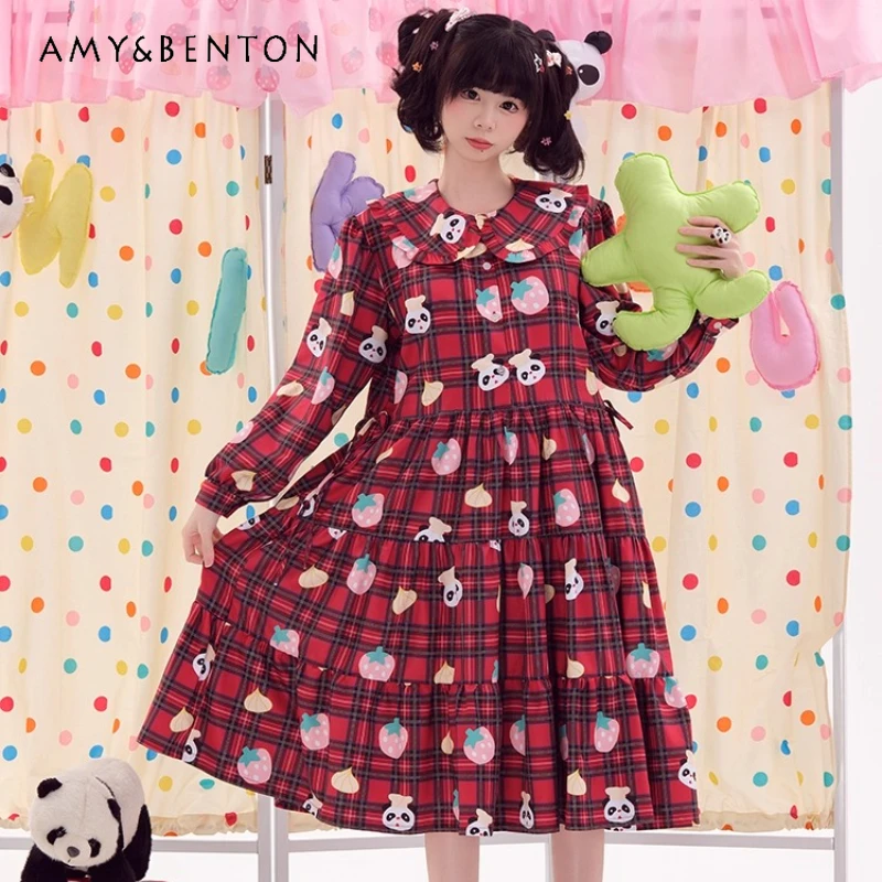 2025 Autumn New Red Plaid Cute Animal Print Women's Dress Japanese Design Sweet Loose Slimming Age-Reducing Long Dresses Ladies
2025 Autumn New Red Plaid Cute Animal Print Women's Dress Japanese Design Sweet Loose Slimming Age-Reducing Long Dresses Ladies