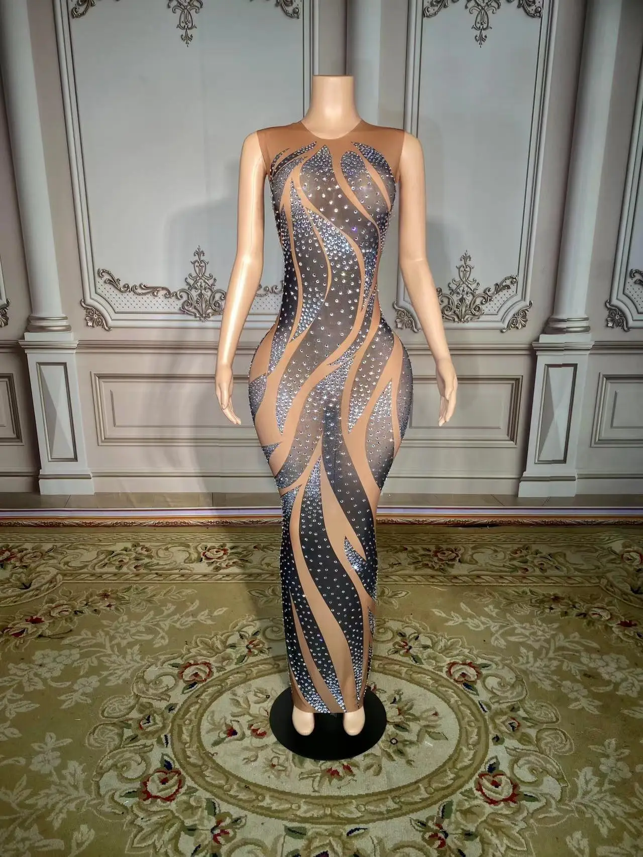 ZD Transparent Sleeveless Long Dress Fashion Silver Rhinestones Evening Dance Birthday Celebrate Rhinestones Costume
ZD Transparent Sleeveless Long Dress Fashion Silver Rhinestones Evening Dance Birthday Celebrate Rhinestones Costume