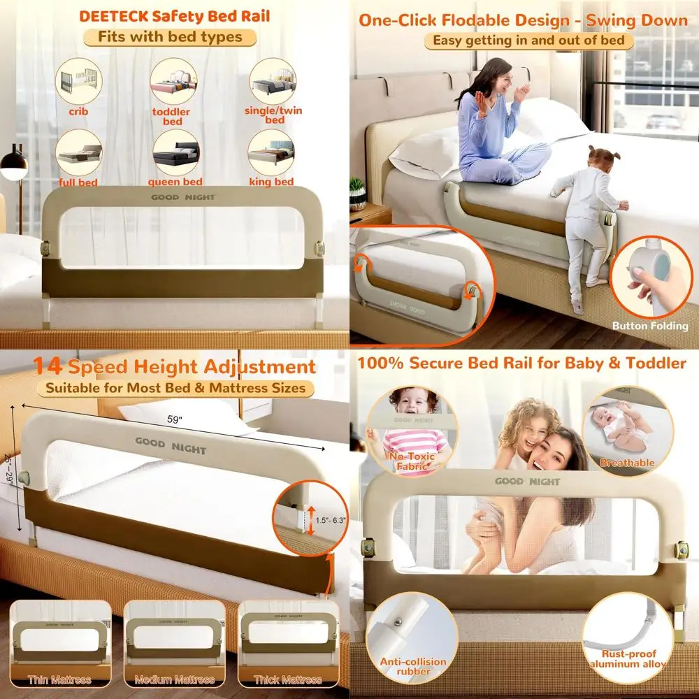 Portable Toddler Bed Guard Rail - Adjustable Height, Folding, Fits Crib to King
Portable Toddler Bed Guard Rail - Adjustable Height, Folding, Fits Crib to King