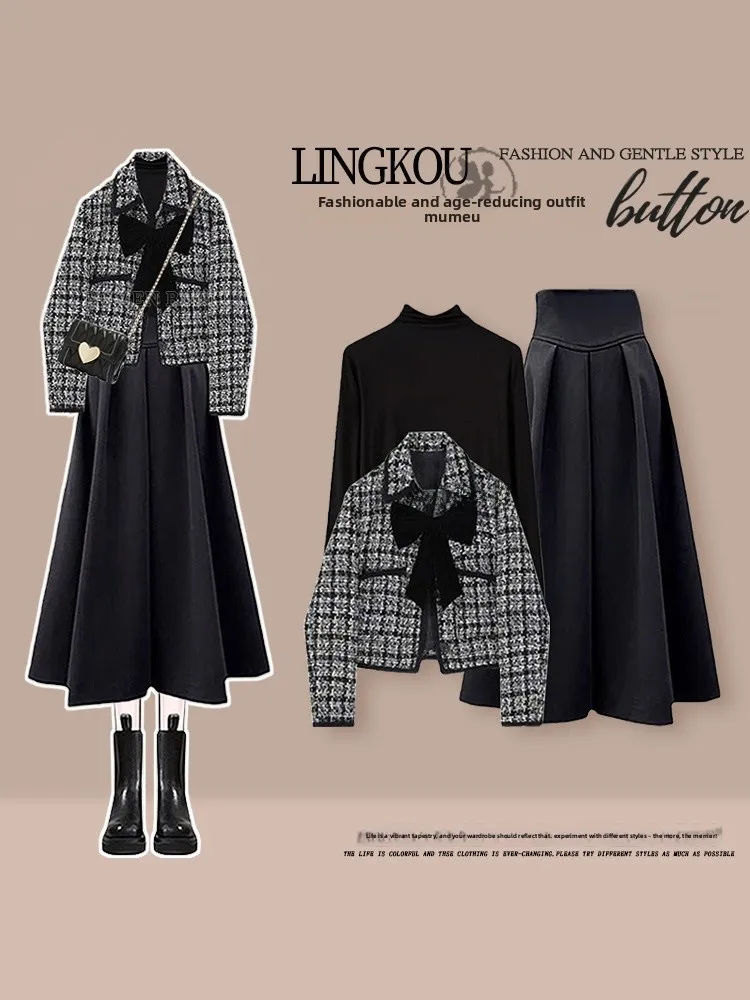 Korean Style Three-Piece Set Women's Fashion Knot Coat Base Shirt High Waist Slimming Skirt Autumn Collection
Korean Style Three-Piece Set Women's Fashion Knot Coat Base Shirt High Waist Slimming Skirt Autumn Collection