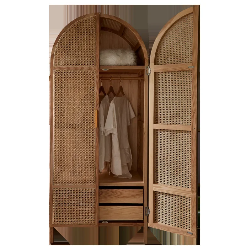 Japanese-style solid wood rattan wardrobe homestay bedroom two-door storage locker small apartment American simple hanging
Japanese-style solid wood rattan wardrobe homestay bedroom two-door storage locker small apartment American simple hanging