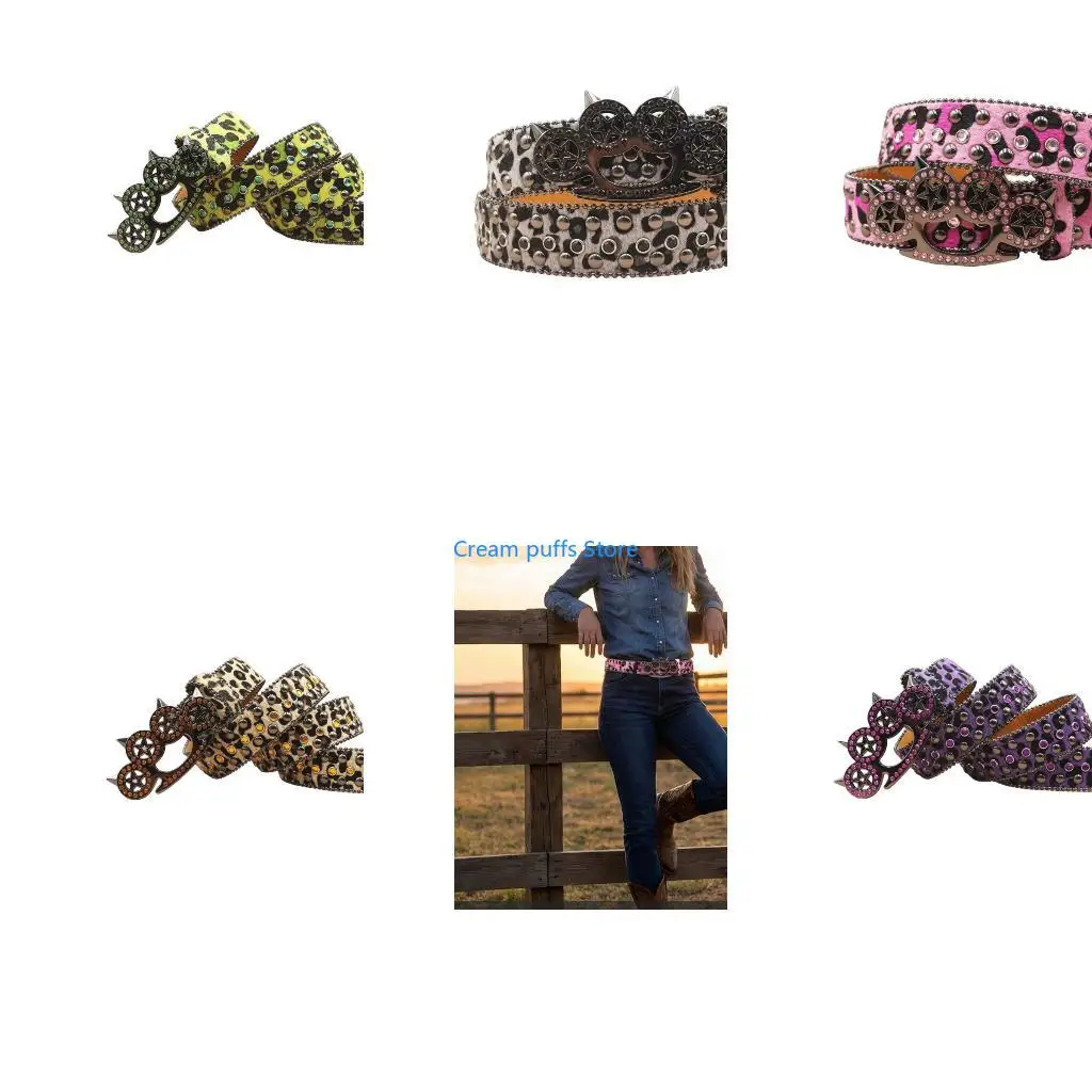 50LE Women's Men's Oversized Belt Leopard Print Rhinestones Embellished Rivets Accent Western Girdle for Hip Hop Event
50LE Women's Men's Oversized Belt Leopard Print Rhinestones Embellished Rivets Accent Western Girdle for Hip Hop Event