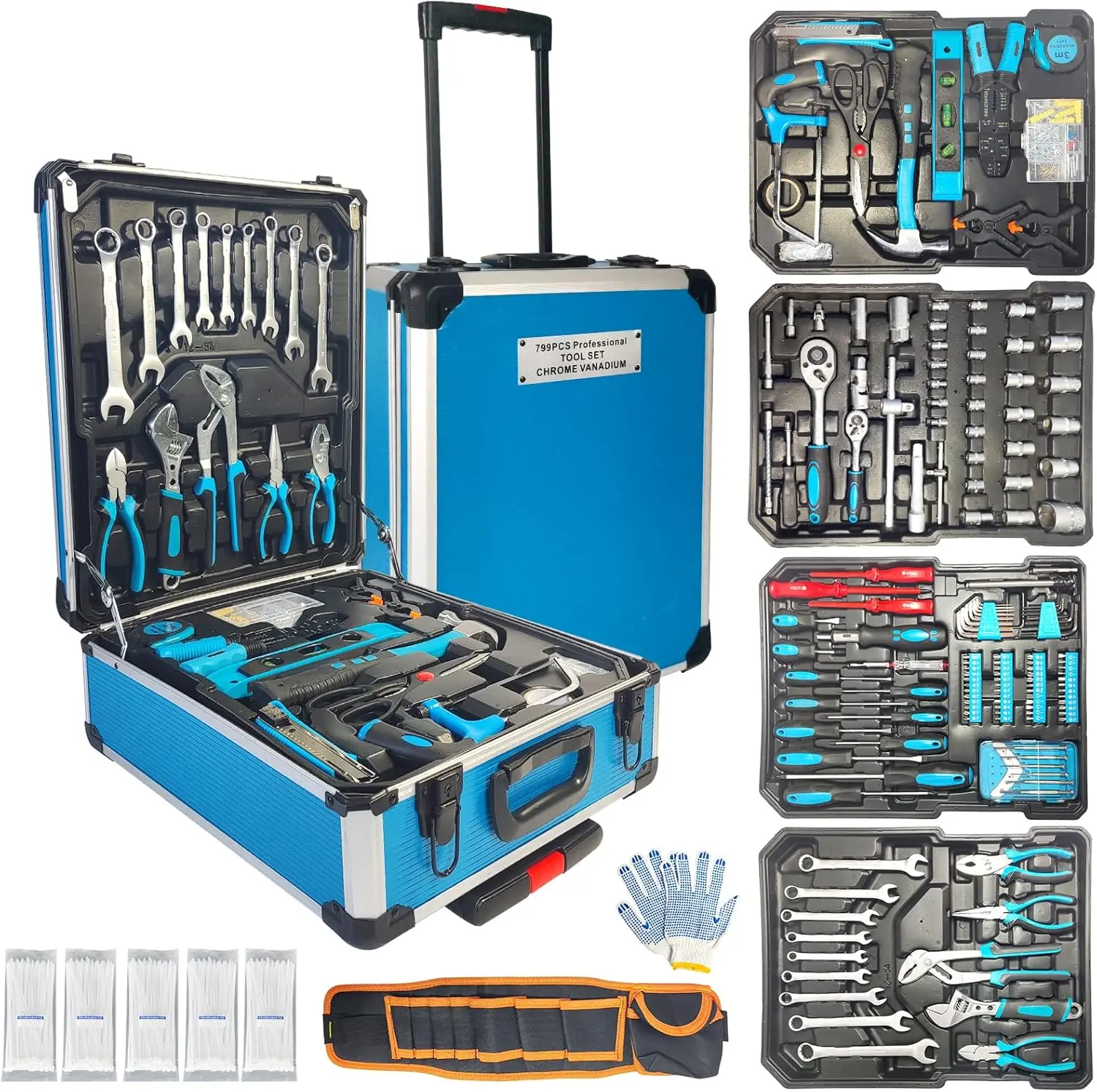 799pcs Aluminum Trolley Case Tool Set Silver House Repair Kit Set Household Hand Tool Set with Tool Belt
799pcs Aluminum Trolley Case Tool Set Silver House Repair Kit Set Household Hand Tool Set with Tool Belt