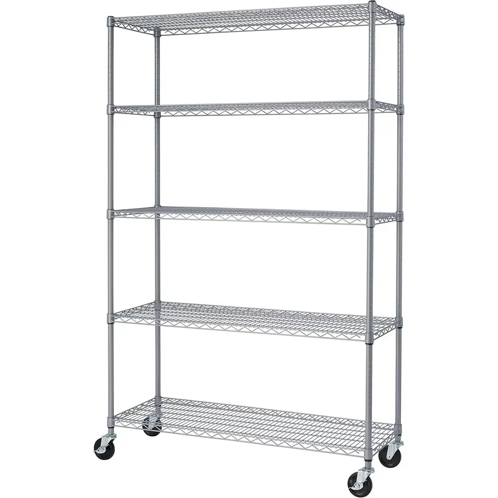 Adjustable 5-Tier Wire Shelving with Wheels for Outdoor and Garage Storage, 800-4000 Lb Capacity, Gray, 48x18x72-77
Adjustable 5-Tier Wire Shelving with Wheels for Outdoor and Garage Storage, 800-4000 Lb Capacity, Gray, 48x18x72-77