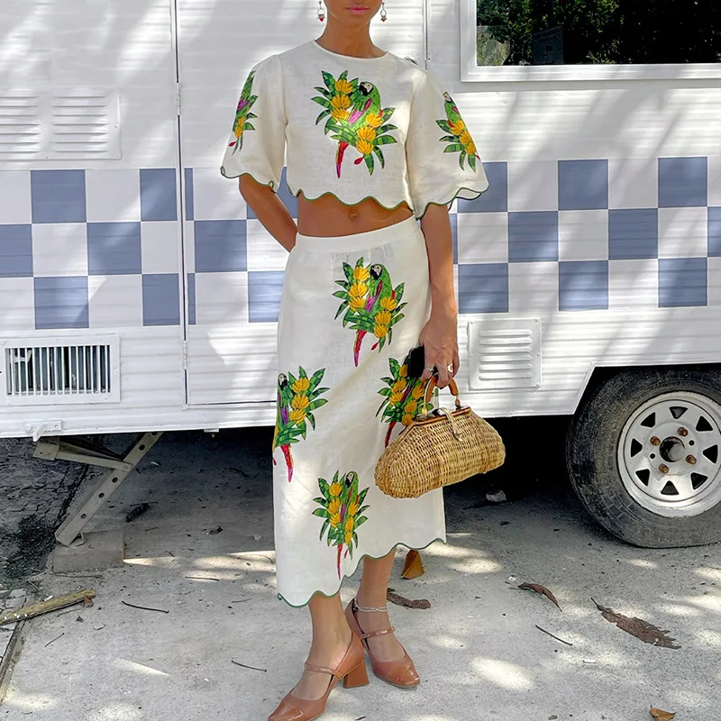 Fashion Printing Irregular Skirt Outfit Spring Women Wave Edged Short Top+High Waist Straight Bust Skirt Summer Two Piece Set
Fashion Printing Irregular Skirt Outfit Spring Women Wave Edged Short Top+High Waist Straight Bust Skirt Summer Two Piece Set