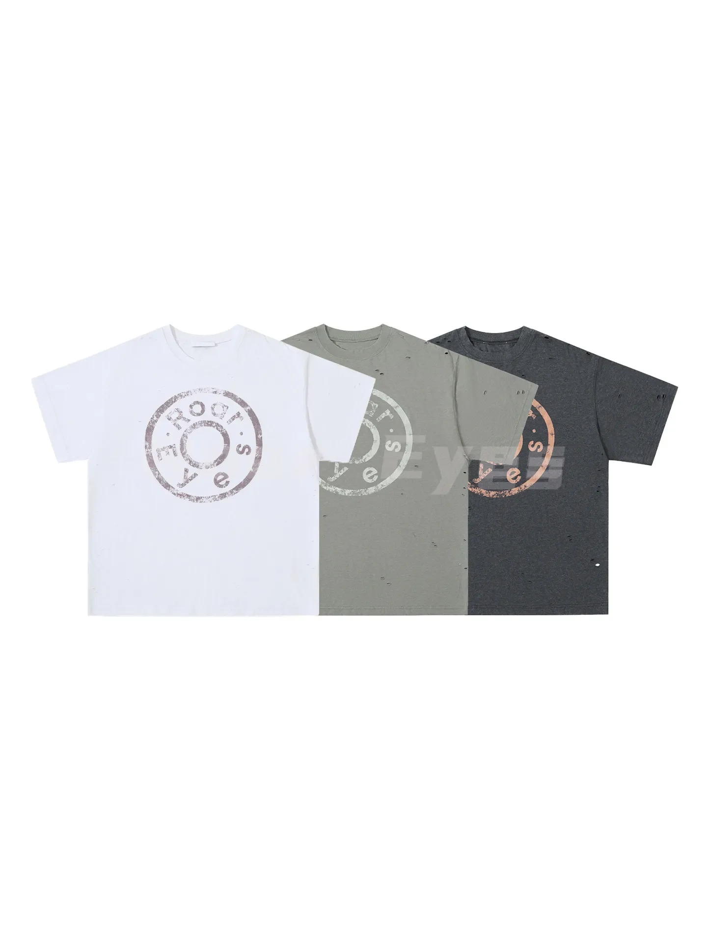 AC old printed ring circle black washed damaged short sleeve T-shirt
AC old printed ring circle black washed damaged short sleeve T-shirt