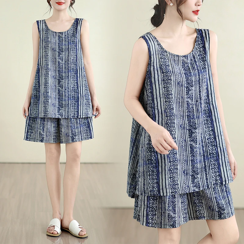 High-End Women's Casual Cotton Linen Two-Piece Suit Summer New Style Commute Artistic Print Top And Pants Set for Ladies
High-End Women's Casual Cotton Linen Two-Piece Suit Summer New Style Commute Artistic Print Top And Pants Set for Ladies