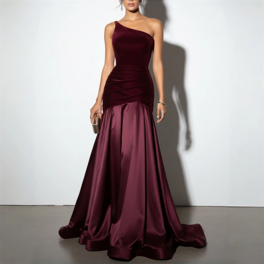 One Shoulder Burgundy Velvet Satin Mermaid Evening Dress Elegant Formal Party Gown Prom Dresses Floor Length Wedding Guest Dress
One Shoulder Burgundy Velvet Satin Mermaid Evening Dress Elegant Formal Party Gown Prom Dresses Floor Length Wedding Guest Dress