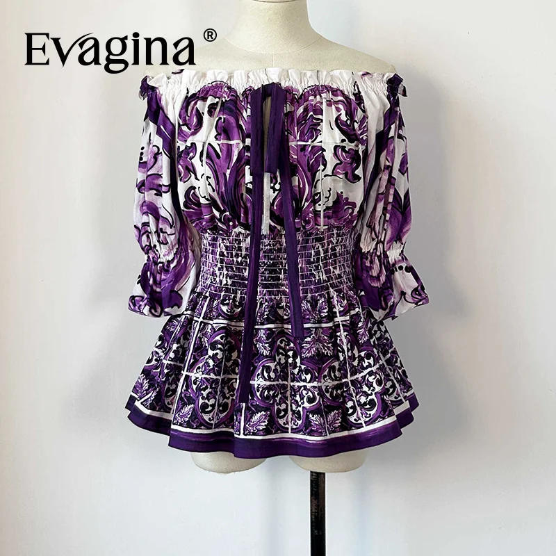 Evagina 2025 Autumn ruffle Purple ceramic print party Travel Leisure boat neck short sleeve Cotton tops
Evagina 2025 Autumn ruffle Purple ceramic print party Travel Leisure boat neck short sleeve Cotton tops