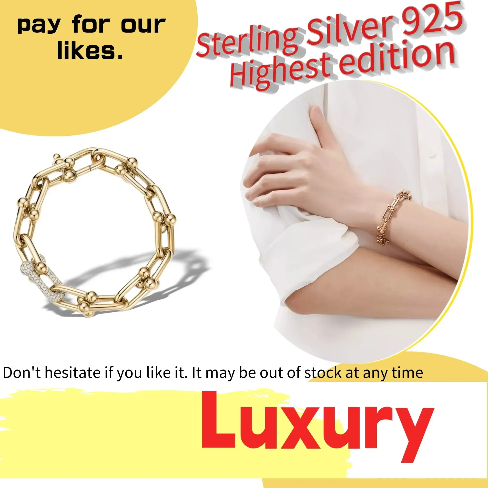 A heavily exaggerated U - shaped pure silver S925 chain bracelet featuring a luxurious horseshoe buckle inlaid with diamonds.
A heavily exaggerated U - shaped pure silver S925 chain bracelet featuring a luxurious horseshoe buckle inlaid with diamonds.