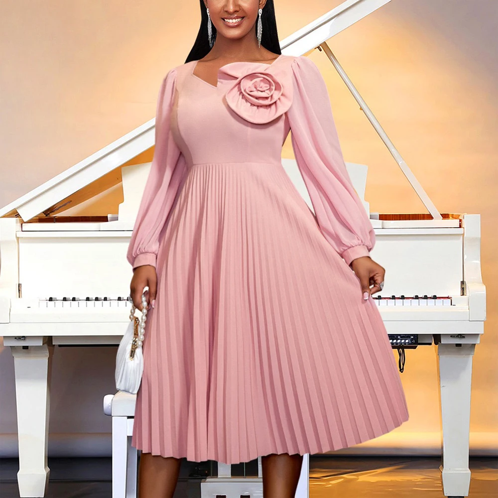 Elegant Pink Dresses for Woman Pleated V Neck Full Sleeve Floral Decorate 2024 Autumn Winter New Trends High Quality Female Robe
Elegant Pink Dresses for Woman Pleated V Neck Full Sleeve Floral Decorate 2024 Autumn Winter New Trends High Quality Female Robe