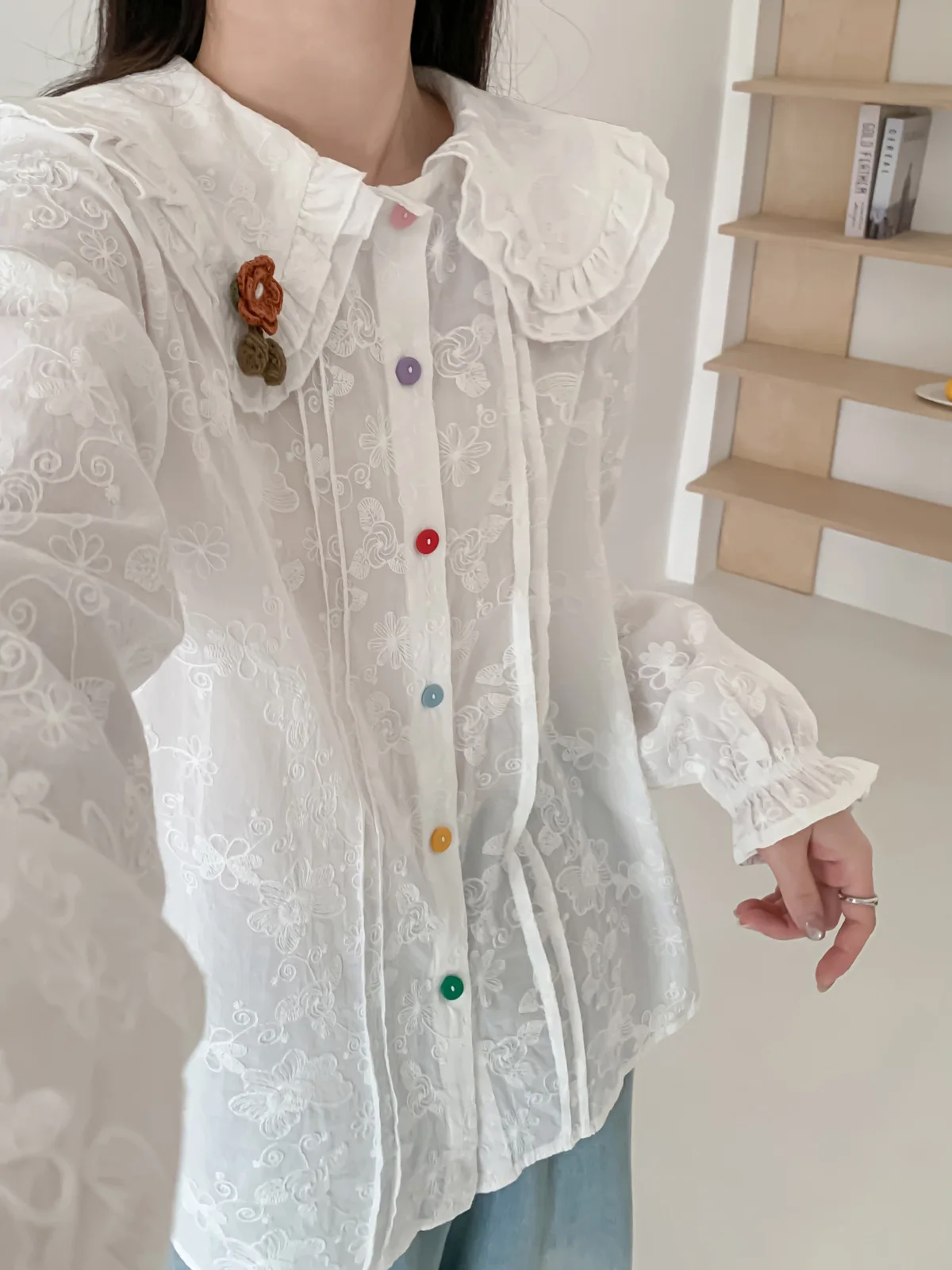 New 2026 Spring Women Cotton Long Sleeve Shirt, Peter Pan Collar Embroidery, Mori Girl French Sweet Lace Loose Blouse T63684CC
New 2026 Spring Women Cotton Long Sleeve Shirt, Peter Pan Collar Embroidery, Mori Girl French Sweet Lace Loose Blouse T63684CC