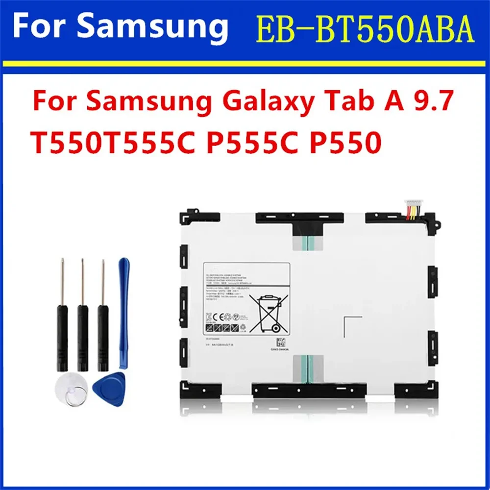 NEW EB-BT550ABE Battery 6000mAh For Samsung Galaxy Tab A 9.7 T550 T555C P555C P550 Tablet Battery +Free Tools
NEW EB-BT550ABE Battery 6000mAh For Samsung Galaxy Tab A 9.7 T550 T555C P555C P550 Tablet Battery +Free Tools