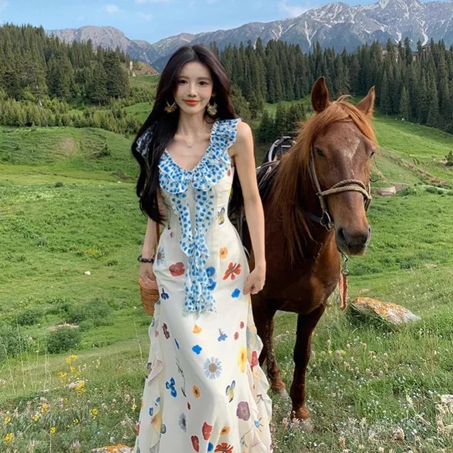 Resort Style Lace Tie Flower Print Summer Casual Lady Beach Dress Dress Woman
Resort Style Lace Tie Flower Print Summer Casual Lady Beach Dress Dress Woman