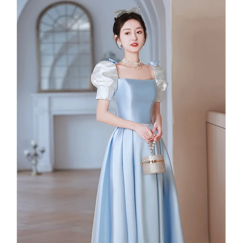 Elegant Blue Satin Square Neck Evening Dresses Vestidos De Fiesta Women Backless Formal Party Gowns
Elegant Blue Satin Square Neck Evening Dresses Vestidos De Fiesta Women Backless Formal Party Gowns