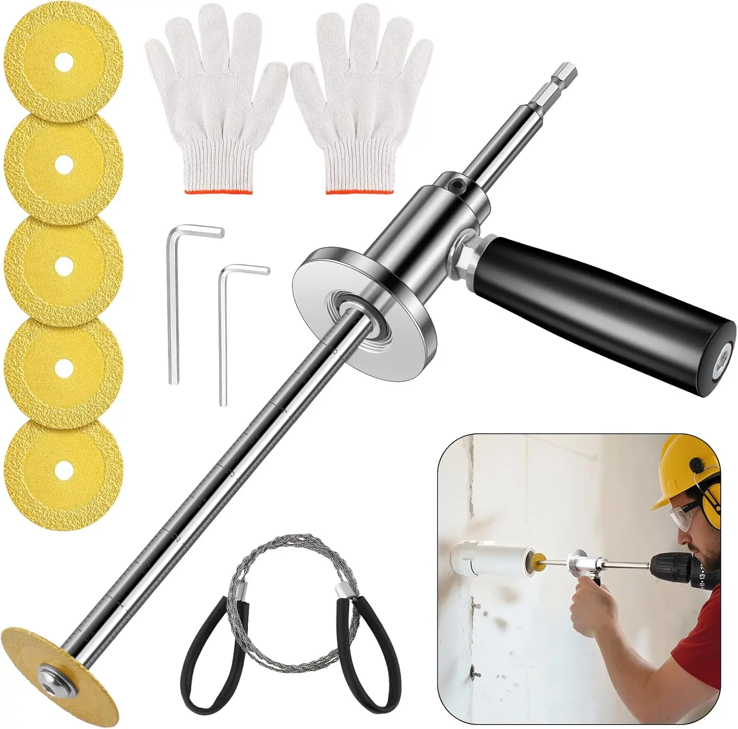 Internal PVC Pipe Cutter with Diamond Grit Wheel, 5PC Blades, Adjustable Depth Gauge, Hex Shank, for ABS & Exhaust Pipes
Internal PVC Pipe Cutter with Diamond Grit Wheel, 5PC Blades, Adjustable Depth Gauge, Hex Shank, for ABS & Exhaust Pipes
