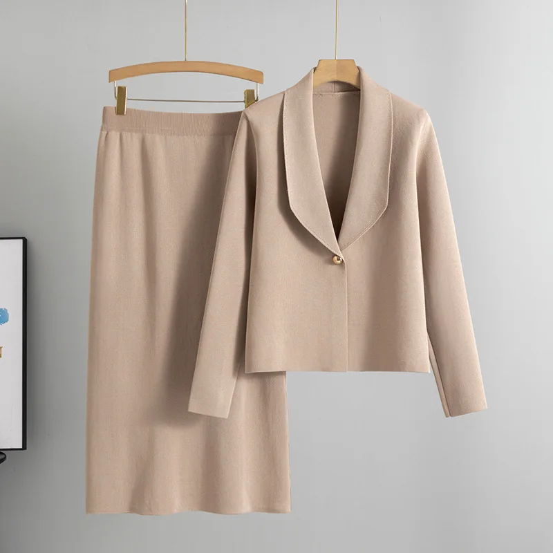 Elegant Chic Knitted 2 Piece Sets Women Lapel Neck Long Sleeve Knitwears Cardigan Tops Conjuntos Solid High Waist Skirts Outfit
Elegant Chic Knitted 2 Piece Sets Women Lapel Neck Long Sleeve Knitwears Cardigan Tops Conjuntos Solid High Waist Skirts Outfit