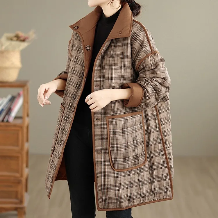 Кардиган женский зимний утепленный из хлопка в стиле ретро, средней длины, с высоким воротником, свободного кроя, в клетку, цвета карамель
Кардиган женский зимний утепленный из хлопка в стиле ретро, средней длины, с высоким воротником, свободного кроя, в клетку, цвета карамель