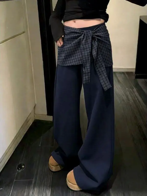 Fashionable High Waist Wide Leg Pants Women's Plaid Belted Straight Cut Trousers Spring Summer New Style Slimming Pants
Fashionable High Waist Wide Leg Pants Women's Plaid Belted Straight Cut Trousers Spring Summer New Style Slimming Pants