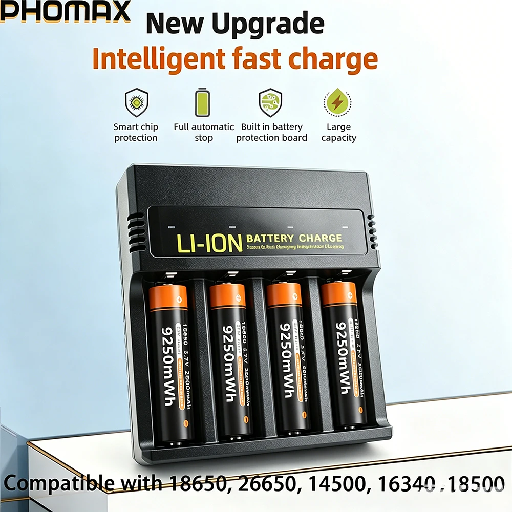 PHOMAX 18650 Rechargeable Battery 4-slot Battery Charger Fast Charing Suitable Li-ion 18650 26650 14500 16340 18500 USB Charger
PHOMAX 18650 Rechargeable Battery 4-slot Battery Charger Fast Charing Suitable Li-ion 18650 26650 14500 16340 18500 USB Charger