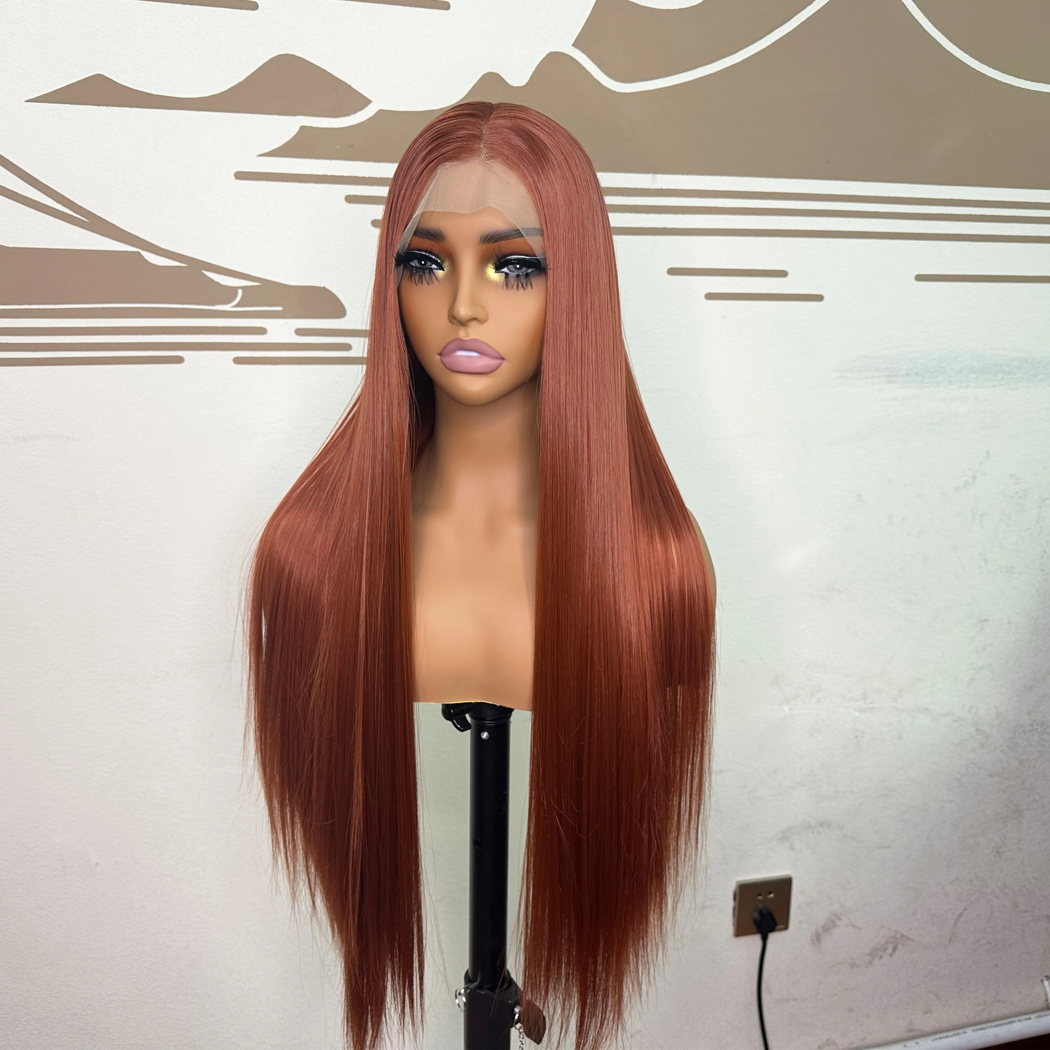 13*4 Free Part Long Straight Copper Red Color Synthetic 13*4 Lace Front Wigs Pre Plucked Hairline Glueless Frontal Lace Replacem
13*4 Free Part Long Straight Copper Red Color Synthetic 13*4 Lace Front Wigs Pre Plucked Hairline Glueless Frontal Lace Replacem