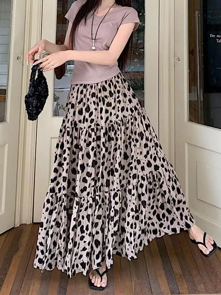 Spring Summer New Women's Beige Leopard Print Versatile Half Skirt Vintage Elegant Holiday High Waist Pleated Long Skirt Popular
Spring Summer New Women's Beige Leopard Print Versatile Half Skirt Vintage Elegant Holiday High Waist Pleated Long Skirt Popular