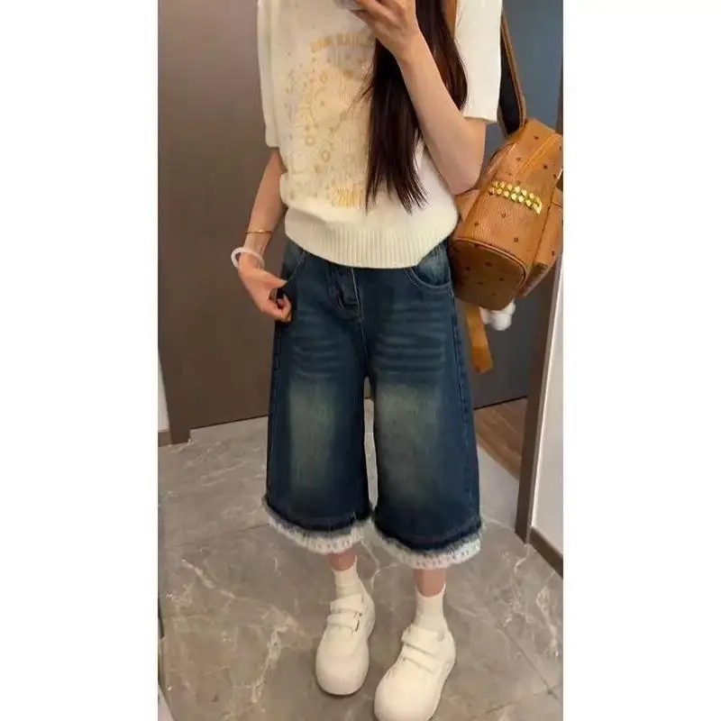 Retro Lace Splice Seven-Foot Jeans Women Summer New Style Student High Waist Loose Slim Straight Leg Wide Leg Mid-Pants
Retro Lace Splice Seven-Foot Jeans Women Summer New Style Student High Waist Loose Slim Straight Leg Wide Leg Mid-Pants