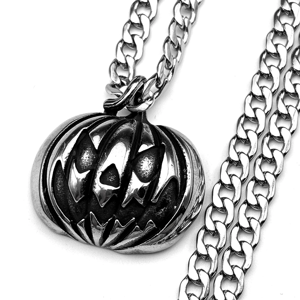 Punk Stainless Steel Pumpkin Lantern Pendant Necklace For Men Women Silver Color Jack-O-Lantern Halloween Chain Jewelry Gift
Punk Stainless Steel Pumpkin Lantern Pendant Necklace For Men Women Silver Color Jack-O-Lantern Halloween Chain Jewelry Gift