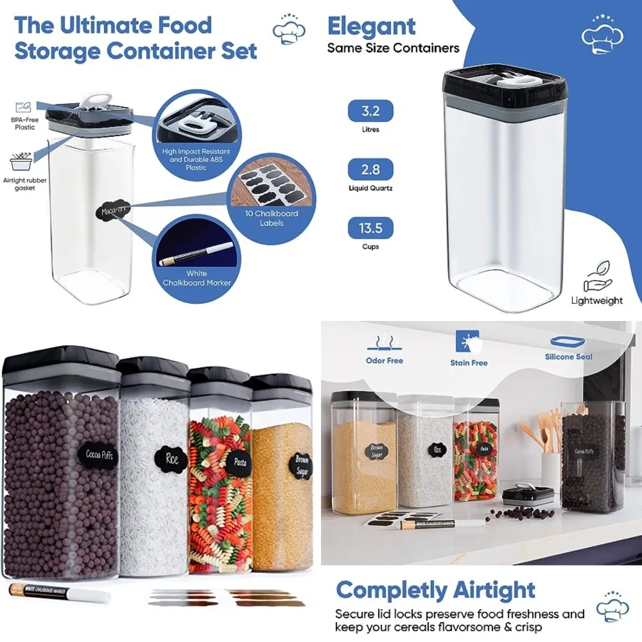 Airtight Food Storage Boxes with Labels - Kitchen Storage - Flour, Cereal, Pasta - Plastic Storage Boxes with Lids 4pcs-3.2L
Airtight Food Storage Boxes with Labels - Kitchen Storage - Flour, Cereal, Pasta - Plastic Storage Boxes with Lids 4pcs-3.2L
